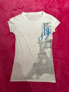 Y2K Aeropostale Paris Eiffel Tower Graphic Baby Tee Rhinestone Detail